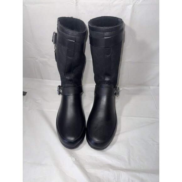 Burberry Black Claredon Shearling Riding Combat Boots Size 9 - Picture 12 of 16
